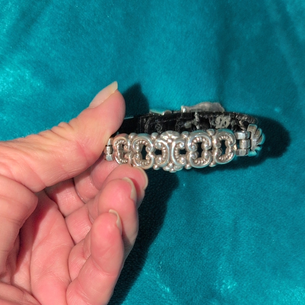 Brighton Black Leather And Silver Bracelet In Tin.